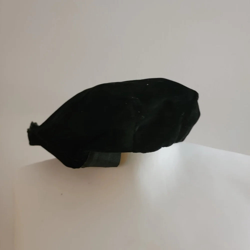 Vintage Hat Black Velvet Beret Nylon Lined 8